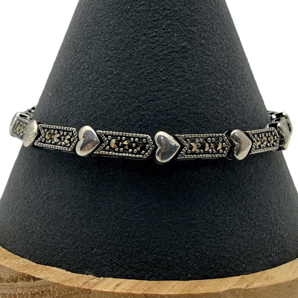 Fashion Heart Bracelet Sterling Silver & Marcasite Stones